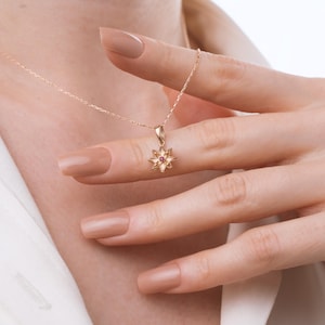Dainty July Birthflower Pendant, Tiny Flower Necklace With  Ruby Birthstone, Water Lily Flower Charm, July Birthday Gift, Bridesmaid Gift