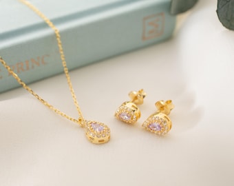 Minimalist Alexandrite Birthstone Necklace And Studs Earrings Jewelry Set, June Chakra Gemstone Jewelry Set, Best Birthday Gift For June