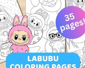 35 páginas para colorear de Labubu / Descarga instantánea / Tendencia para niños y adultos / Dibujos de monstruos adorables / Relajación para colorear para adultos / Libro divertido de LABUBU