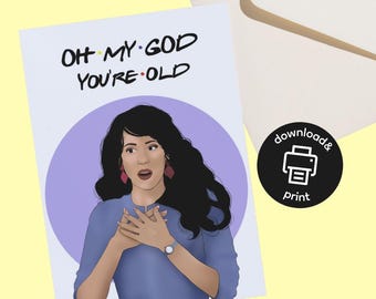 Tarjeta de cumpleaños del programa de televisión Friends Descarga instantánea en PDF / Regalo Cita divertida de Janice Oh My God / Chandler Bing Rachel Ross Joey Tribbiani Monica