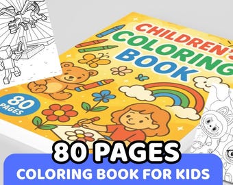 Libro para colorear infantil de 80 páginas en formato PDF • Personajes de dibujos animados y películas • Descarga digital instantánea • Actividad divertida para las vacaciones de verano para niños y profesores
