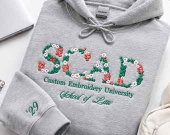Custom Embroidered Floral College Hoodie with School Name - Personalized University Hoodie - Back To School Gift - School Apparel Hoodie
