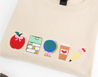 Moletom personalizado para professor | Moletom personalizado para professor com ícones escolares bordados | Presente para o Dia do Professor | Semanas de Valorização do Professor