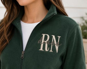 Nurse RN Fleece Jacket with Name - Custom Embroidered Nursing Graduation Jacket - Full Zip Jackets with Pocket for BSN, LPN - Alumni Gift
