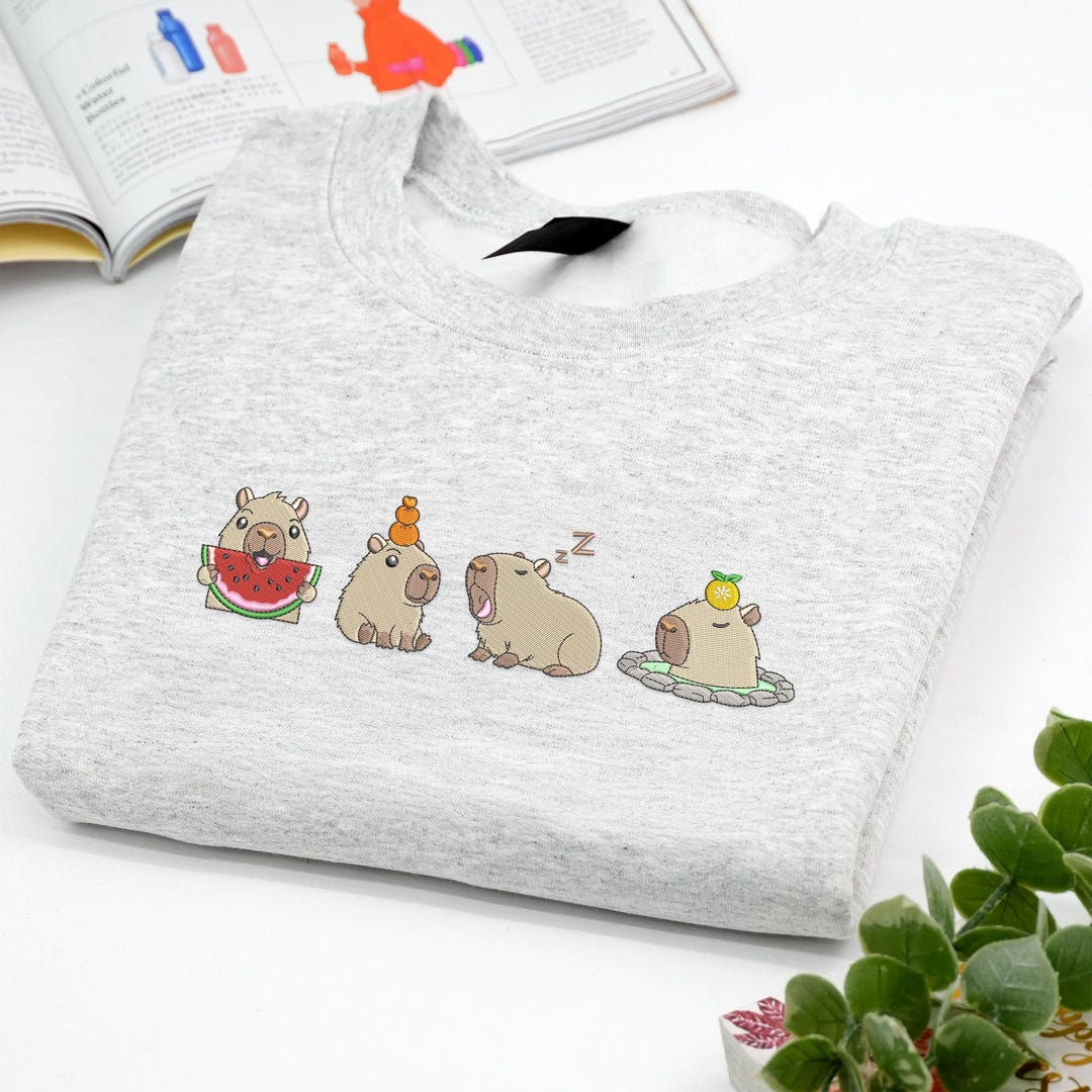 Cute Capybara Embroidered Sweatshirt: Personalized Cute Capybara Crewneck for Girlfriend, Birthday Gift for Her
