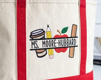 Embroidered Teacher Tote Bags For Women - Custom Teacher Bag With Names - Personalized Gift Bag for Preschool Teacher