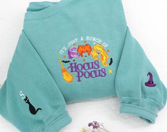 It's Just A Bunch of Hocus Pocus Embroidered Sweatshirt | Comfort Color Hocus Pocus Halloween Crewneck | Halloween Hoodie Gift For Friends