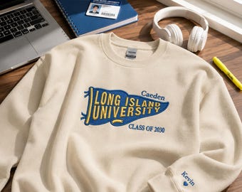 Custom Embroidered College Sweatshirt with Pennant Flag, Besties Sweatshirt, Game Day Back To School Gift