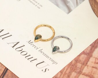 Gouden mosagaat druppelvormige neusring 316L chirurgisch staal open hoepel Teardrop edelsteen neusring septum Helix kraakbeenpiercing boho sieraden cadeau