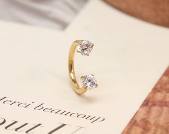 Anello a ferro di cavallo in titanio G23 color oro con zirconi bianchi, piercing per setto nasale, elice, anello delicato per cartilagine del naso, regalo minimalista per piercing