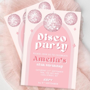 Disco 16th Birthday Invitation, Pink Retro Party Digital Invite, Editable Teen Girl Birthday Template, Funky Sweet Sixteen Evite