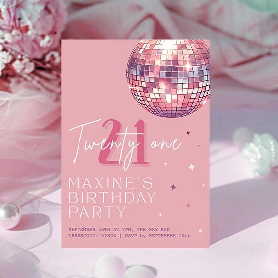 Pink Disco 21st Birthday Invitation, Editable Digital Invite, Modern Glam Birthday Evite, Blush Party Template for Her - Etsy Pink Disco 21st Birthday Invitation, Editable Digital Invite, Modern Glam Birthday Evite, Blush Party Template for Her - Etsy