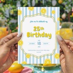 Lemon Garden Birthday Invitation Mediterranean Amalfi Tile Floral Design Editable Canva Template Instant Download