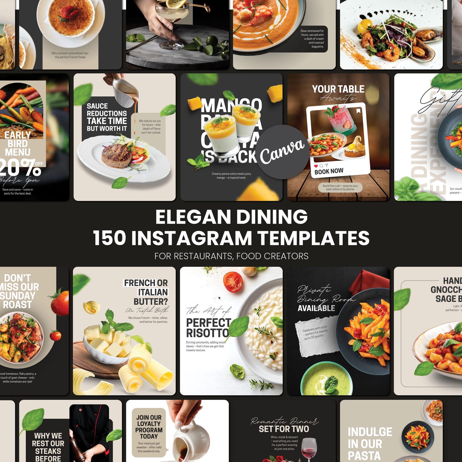 Restaurant Instagram Canva Templates – 150 Social Media Posts for ...