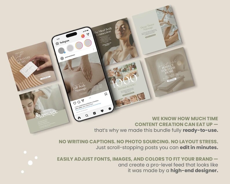 Spa & Massage Instagram Canva Templates – Elegant Social Media Kit for ...