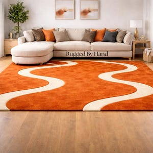 Orange Abstract Hand Tufted Custom Size Rug 8x10, 9 x 12 Handmade Rugs For Living Room Modern Area Rug Wool Carpet Bedroom And Home Decor.