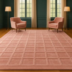 Tapis capitonné à la main en laine rose poudré, dimension personnalisée : 8 x 10, 9 x 12 pouces, tapis moderne et doux pour salon, chambre, couloir et décoration d'intérieur