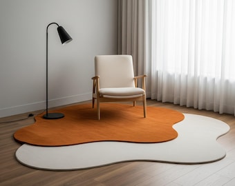 Tapete tufado à mão, tapete de lã laranja queimada, design moderno irregular, 8x10, tapete de lã em camadas, 8x10, tapete para sala de estar, sala de jantar, 6x9,9x12, tapete personalizado