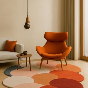 Irregular Rug Pink ,Beige, orange  Hand Tufted Organic Pebble Shape Plush Wool 8x10 Rug for Living Room, Boho Amoeba 6x9 Rugs for Kids Room