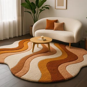 Irregular Rug Groovy Rug Orange Hand Tufted Rugs Abstract Design For Kids Room,Modern HandMade Area Rug For Living Room, 4x6 5x8 Custome Rug