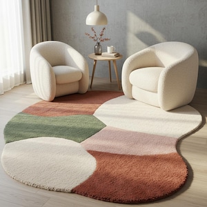 Irregular Rug Modern Abstract Color‑Block Area Rug Hand Tufted Wool Rug for Living Room,Abstract Contemporary Rugs for Dining Room ,6x9 Rug