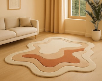 Hand-Tufted Wool Blob Rug: Terracotta Cream Abstract Carpet