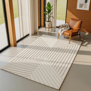 Minimalist Rug Modern Ivory Geometric Rug – Hand-Tufted Wool Area Carpet with Raised Texture, Neutral Rug for Living Room or Office.