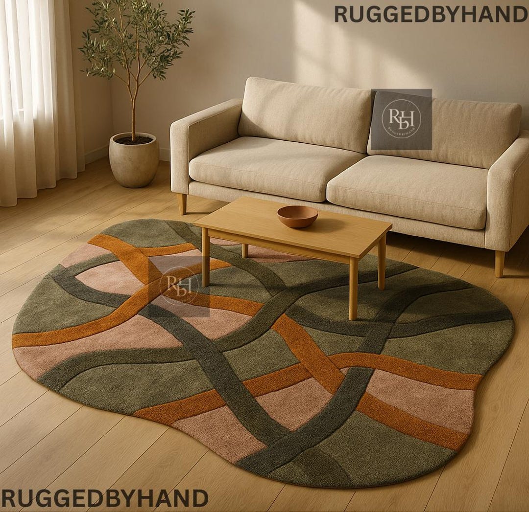 Overlap Blocks Wool Rug Handmade Rug Hand Tufted Wool Rug | Multicolor Irregular Carpet With ...