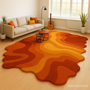 Burnt Orange Rug Mustard Yellow Rug Hand Tufted Wool Rugs For Living Room,Modern Handmade 8x10 ,5x8 Modern Abstract Orange custom Rug