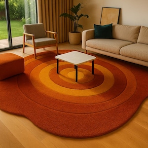 Modern Rug Irregular Rug Burnt Orange Rug Scalloped Rug for Living Room Modern HandTufted Wool Rug Cozy Amoeba Style Accent contemporary Rug