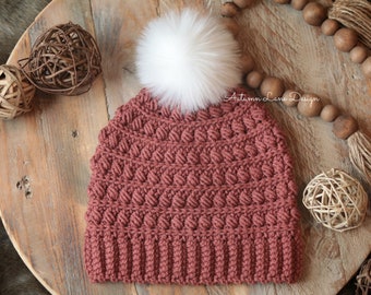 Hand Crocheted Beanie with Pom Pom in Adult size