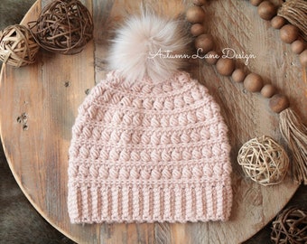 Hand Crocheted Beanie with Pom Pom in Adult size