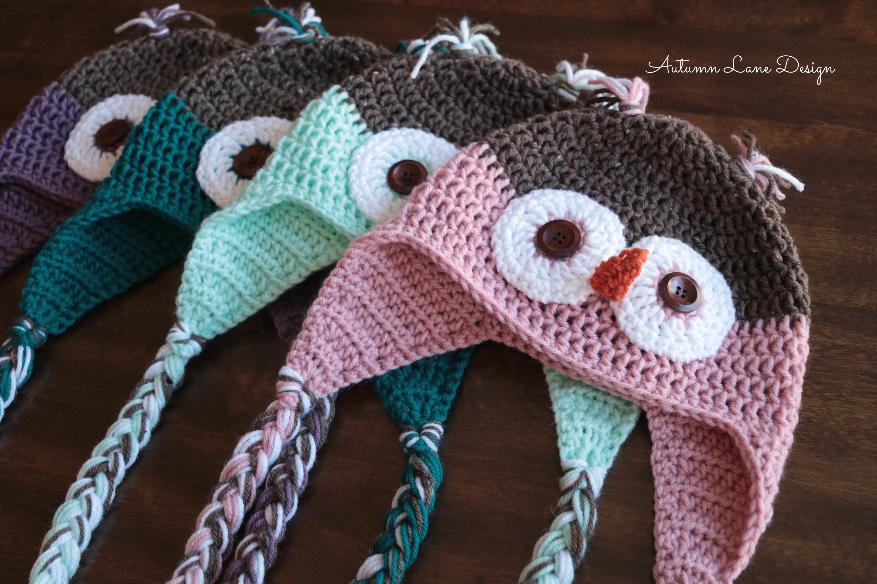 Handmade Crochet Owl Hat with Earflaps and Braids in All Sizes, Choose Color