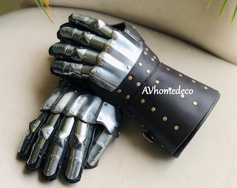 Mittelalterliche Panzerhandschuhe Handschutz Rüstung Brigandine Armschutz Panzerhandschuhe aus Leder & Stahl Amor Reenactment LARP Cosplay Kostüm