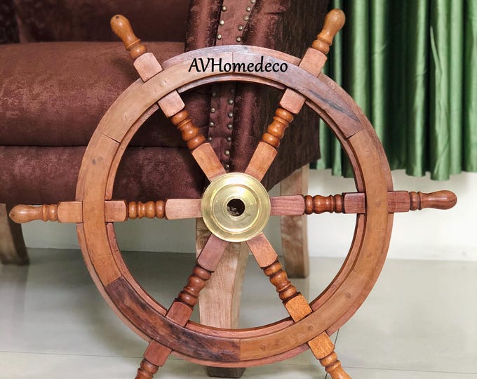 Handcrafted Wooden Ship Wheel - Nautical Wall Decor Sailor's Gifts Ship's Steering Wheel Sailing Home Wall Mounting Decoration Office Decor