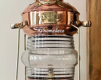 Lampada a olio con ancora in ottone e rame, lanterna nautica per barche, lampada a sospensione con lanterna a olio per navi, regali vintage per la casa in stile marino
