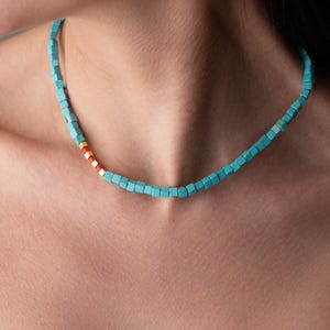 Unique Detailed Turquoise and Coral Stone Cube Necklace , December birthstone Sagittarius Capricorn • gift for her