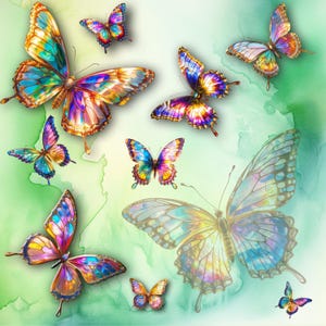 Stained Glass Schmetterling Clipart, 50 bunte schillernde Fantasy Schmetterlinge, für Schmetterling Fee Flügel Design, Schmetterling T-shirt, 300 dpi