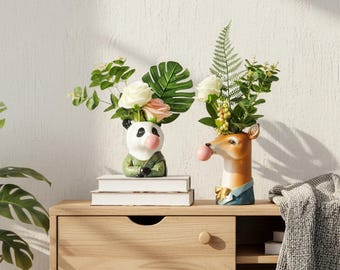 Djurvas med tuggummi – Nyckfull kruka med zebra, giraff, rådjur, kanin, panda och isbjörn, blomvas med djurhuvud, söt heminredningsvas
