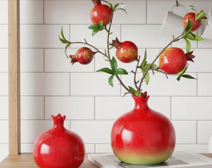 Ceramic Pomegranate Vase: Modern Fruit-Shaped Decor for Dining Table, Kitchen, Living Room | Unique Home Decor Gift Idea, Office Studio Art