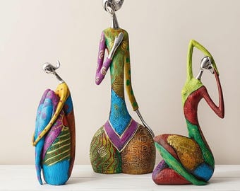 Abstracte kunst vrouw sculptuur hars standbeeld - kleurrijk beeldje woondecoratie, moderne abstracte sculptuur, unieke artistieke hars figuur kunst cadeau