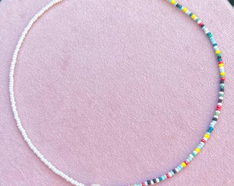 Rainbow Seed Bead Choker: Freshwater Pearl, Stainless Steel