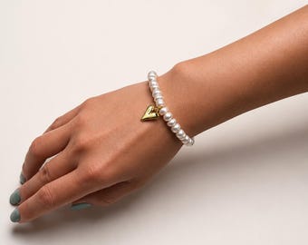 Süßwasser Zucchtwasser Perle Armband mit Gold Herz Anhänger - Custom Sized