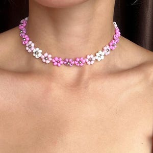 Lilac Flower Beaded Choker – 90s Y2K Floral Necklace, Custom Fit, Hypoallergenic