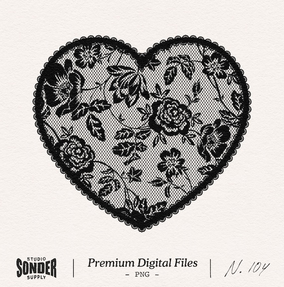 Floral Lace Heart PNG, Embroidered Heart PNG, Vintage Decorative