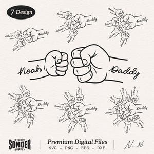 Father&#39;s Day Fist Bump Set, Baby Toddler Kid Dad Fist Bump SVG, Custom Name Family SVG, Father&#39;s Day Design, Dad and Kid PNG, Father&#39;s Day