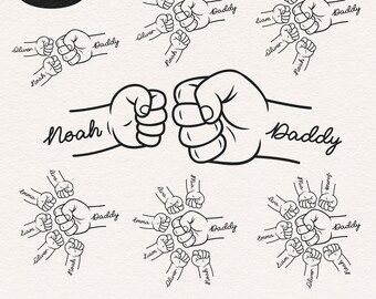 Father's Day Fist Bump Set, Baby Toddler Kid Dad Fist Bump SVG, Custom Name Family SVG, Father's Day Design, Dad and Kid PNG, Father's Day