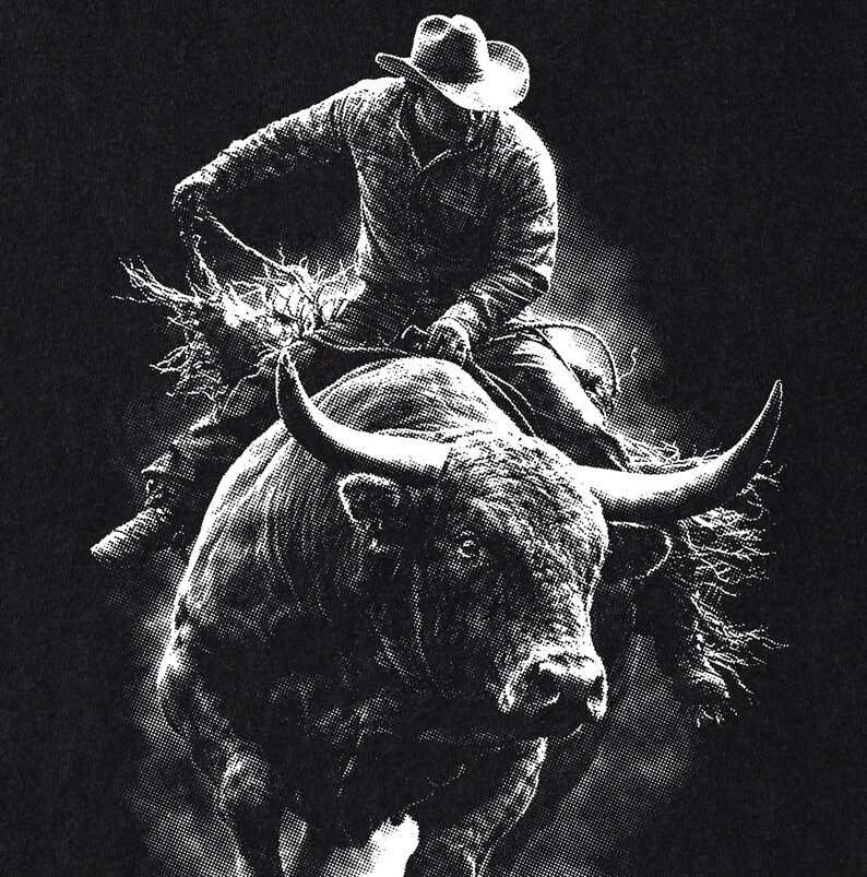 Rodeo Bull Rider PNG, Cowboy Riding Bull Halftone Graphic, Western ...