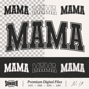 Mama Varsity Bundle, Curved Letters, Solid & Outline Styles, Cricut Mom Shirt Svg, Mama est, Font, Lightning Clipart .svg .png .eps .dxf