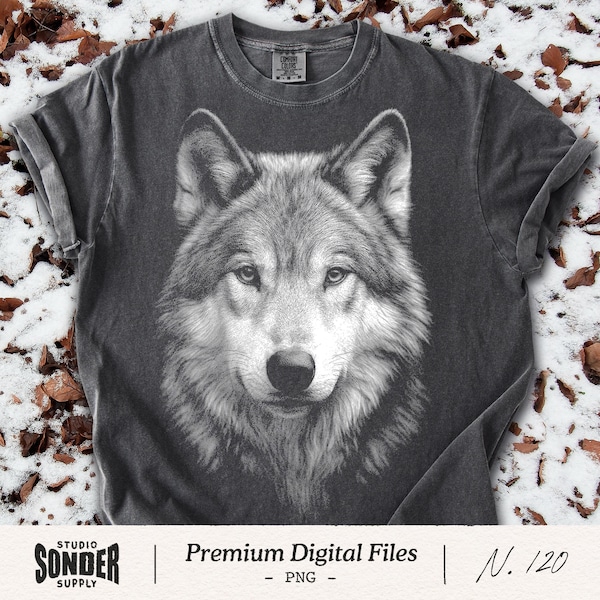 PNG de lobo, arte realista de lobo, diseño de camiseta de animales salvajes, PNG de naturaleza y vida silvestre, ilustración de espíritu del bosque, animal espiritual, impresión DTF de lobo solitario